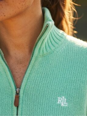 Ralph Lauren Women’s Mint Green Full-Zip Knit Sweater